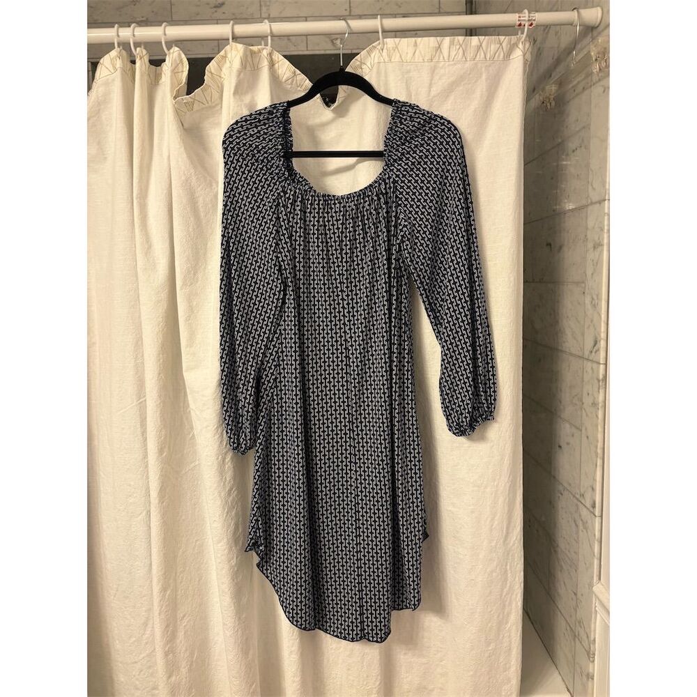 LunaChix Women's Blue Chain Print Bell Sleeve Tunic Dress Casual, sz M - Picture 3 of 9